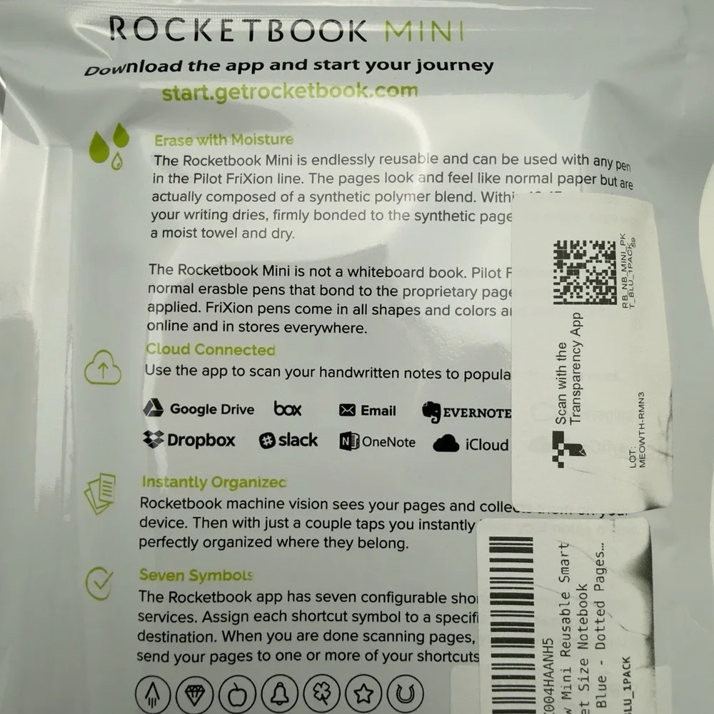 Rocketbook Mini Smart Reusable Notebook - Dotted Grid‎ Eco-Friendly (Black) NEW